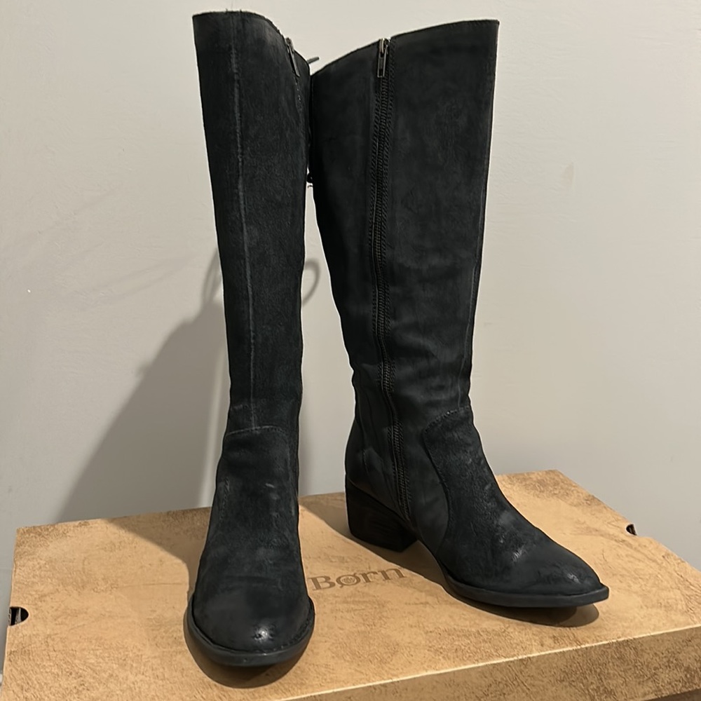 BORN Felicia Black Wide Calf Boots 8M